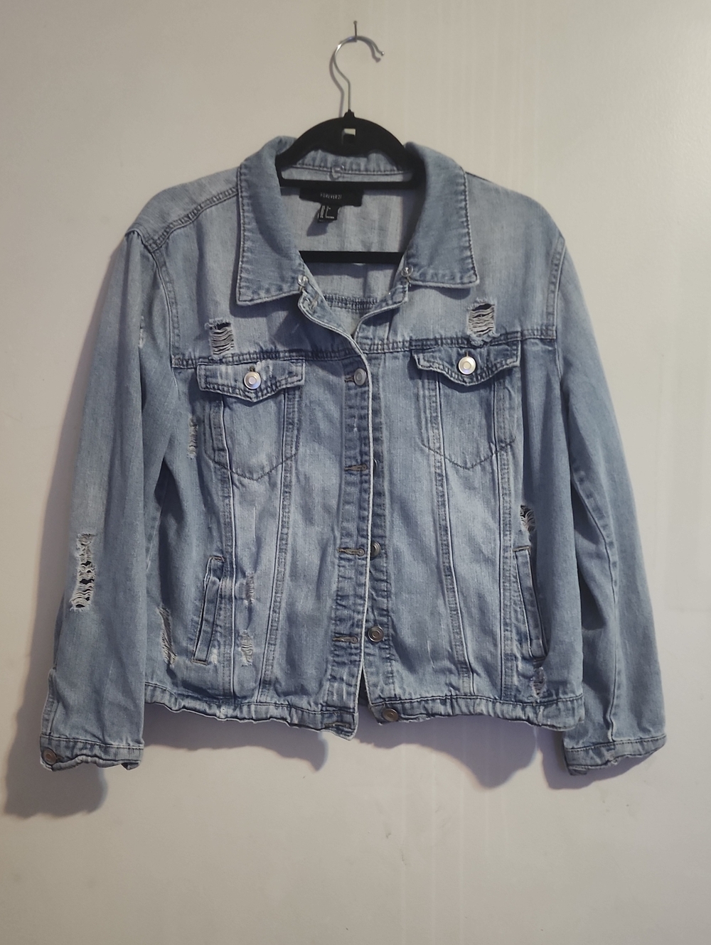 Forever 21 Light Blue Distressed Denim Jacket